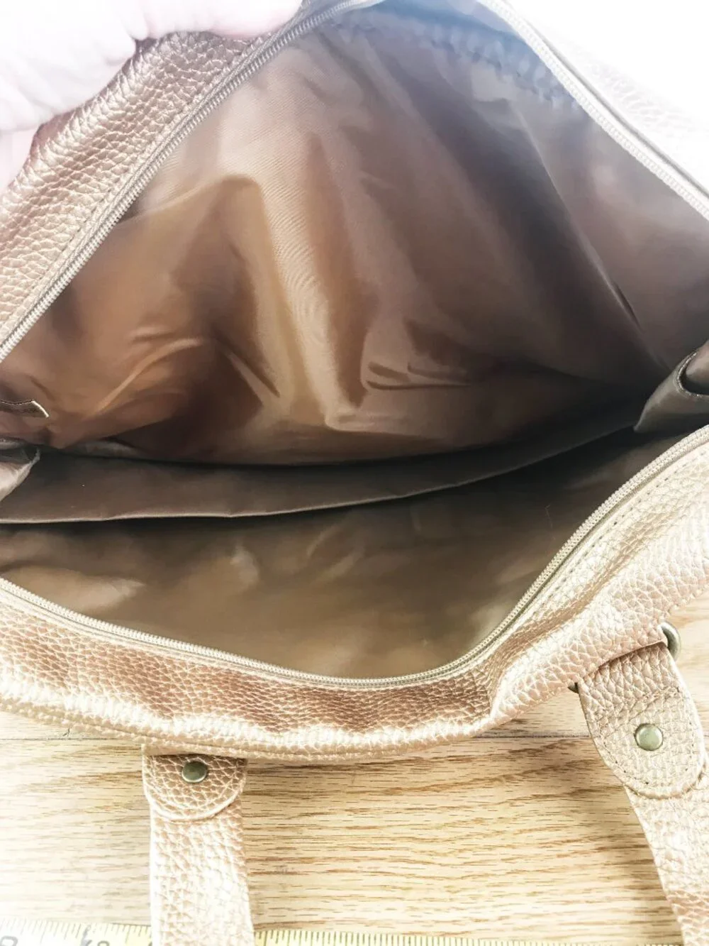Lancome Metallic Gold Quilted Laptop Tote – Faux Leather Trim & Double Handles